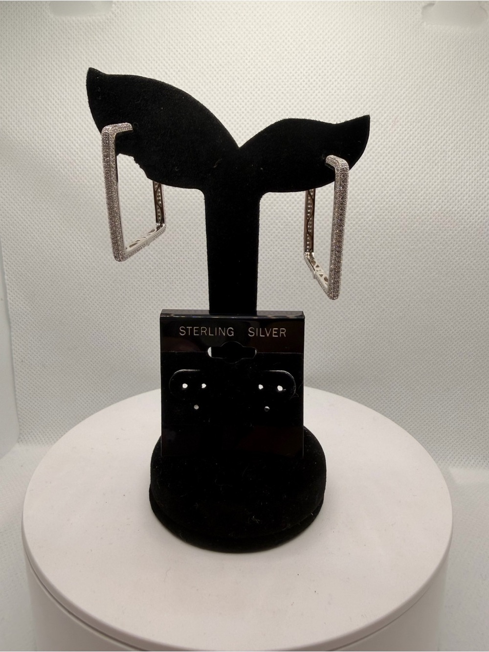925 Sterling Silver CZ Geometric Square Hoop Earrings